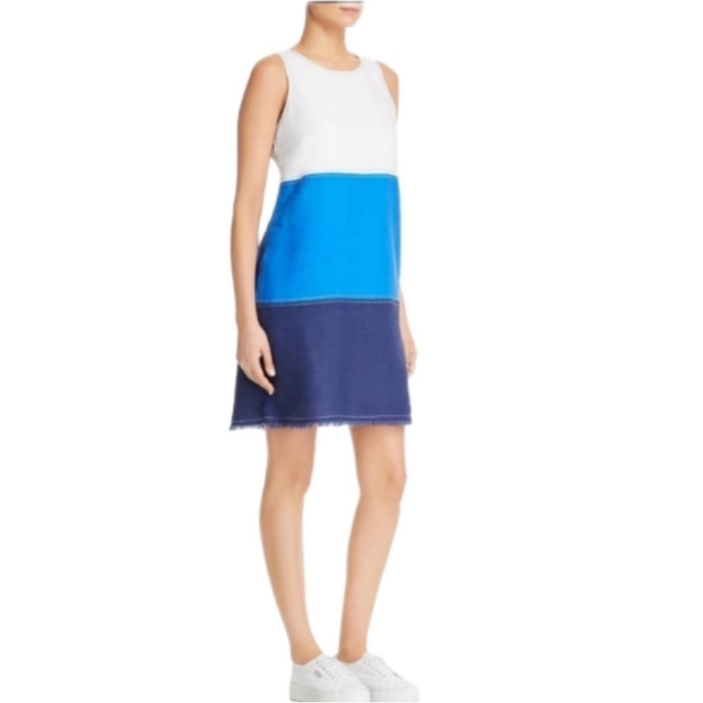 Tommy Bahama Linen White and Blue Colorblock Dress Sz S EUC